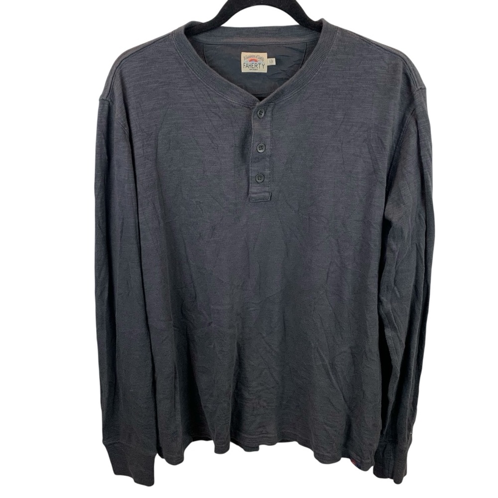 Faherty Graphite Slub Cotton Henley Men's L Dark Grey Classic Casual Soft